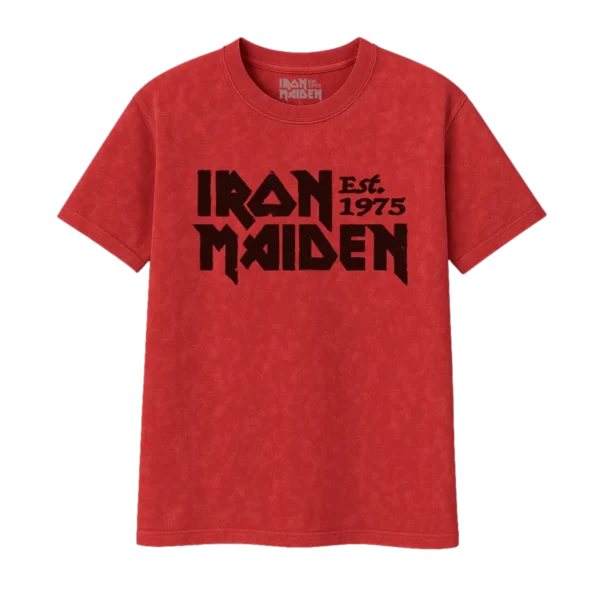 Iron Maiden Est. 1975 Logo Vintage Red Tee front