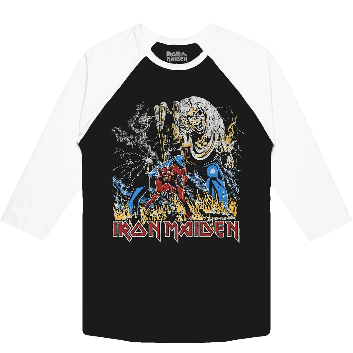 Iron Maiden Number of the Beast Vintage Baseball Tee front