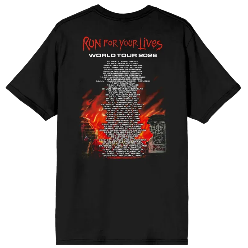 Iron Maiden Run For Your Lives 2026 Tour Tee back